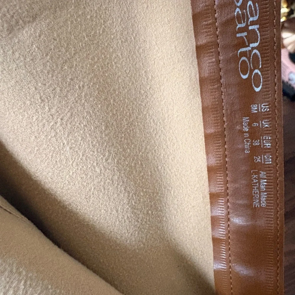 Franco Sarto Camel Knee-High Boots – Gold Block Heel – Size 8